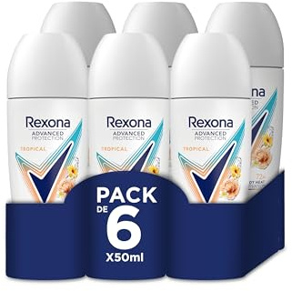 Rexona Advanced Protection Desodorante Antitranspirante Roll-on para Mujer perfume Tropical 72h 50 ml Pack de 6 Unidades