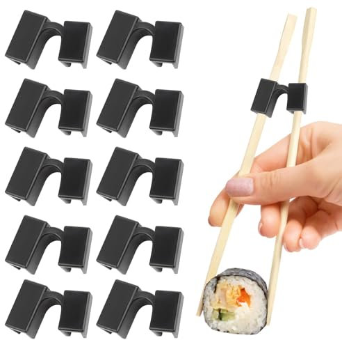 UKOFEW Aiuto per Bacchette Riutilizzabili,10 Pezzi Aiuto per L'allenamento Delle Bacchette,Bacchette Helper in Plastica Cerniere per Bacchette per Adulti, Bambini, Principianti, Studenti(Nero)