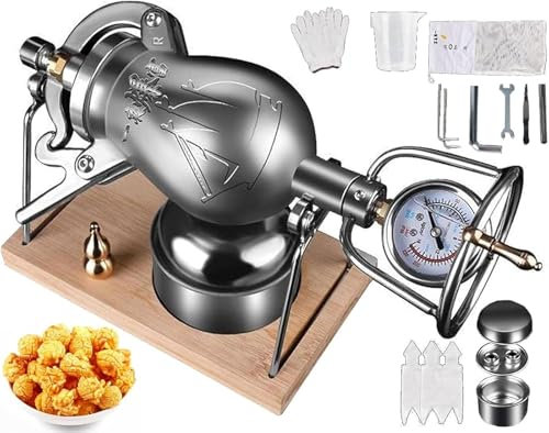 MáQuina Tradicional Palomitas MaíZ, Olla Acero Inoxidable Hacer MáQuina Manual MaíZ CañóN PequeñO Palomitas con Base Madera VáLvula Reductora PresióN Reuniones Familiares (A)
