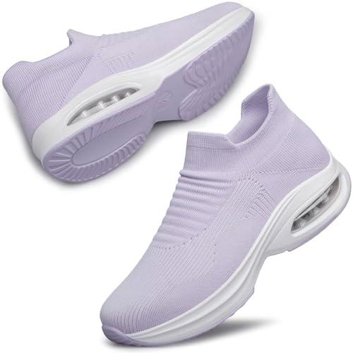 ADQ Women Slip On Trainers Barefoot Shoes Walking Sneakers Lightweight Mesh Breathable Ladies Trainers with Air Cushion for Gym Jogging Lavender