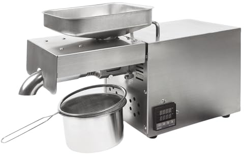 Edelstahl Temperaturkontrolle Automatisch Ölpresse Maschine Öl Expeller Hohe Leistung 610W Öltemperatur Kann Eingestellt und Kontrolliert Werden, Geeignet für Walnüsse, Getreide mit hohem Ölertrag