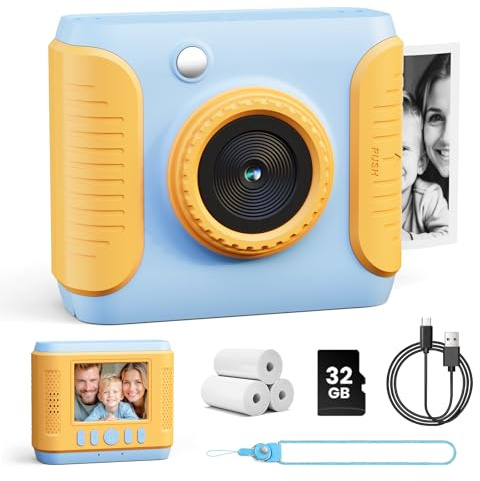 CalineGam Camara Fotos Infantil Instantanea, HD 1080P Cámara de Fotos Instantánea con Tarjeta de 32 GB y Papel Fotográfico, Juguetes Digitale Niños, Regalo para Niños y Niñas de 3 a 12 Años (Azul)