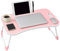 iTrend Laptop Bed Table, Laptop Desk with Foldable Legs & Cup Slot, Portable Tablet Notebook Stand Breakfast Bed Tray with Curved Design Charging Slot & Handle for Sofa, Bed, Terrace, Balcony, Pink