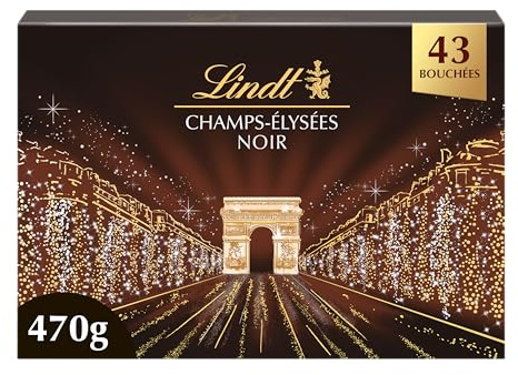 Lindt - Boîte CHAMPS-ÉLYSÉES Noir - Assortiment de Chocolats Noirs - Pralinés, Croustillants et Onctueux - Idéal pour Noël, 470g