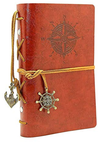 HRYSPN Reise Tagebuch, Retro notizbuch, nachfüllbar, Spiralbindung, klassisch, geprägt, Reise-Tagebuch, mit Blanko-Seiten und Retro-Anhängern