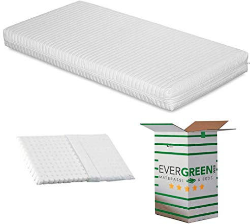 EVERGREENWEB Materasso Lettino o Culla 60x120 per Bambini alto 12 cm + Cuscino su misura GRATIS con Fodera in Cotone Naturale, Rivestimento Sfoderabile Bianco Anallergico Lavabile SYMBA