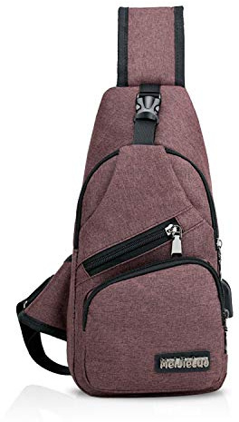 FANDARE Unisex bröstväska axelväska herr dam med USB vattentät axelväska, slingväska, äventyr, camping, ridning, jakt, vandring, resor, Brun, L, En Storlek