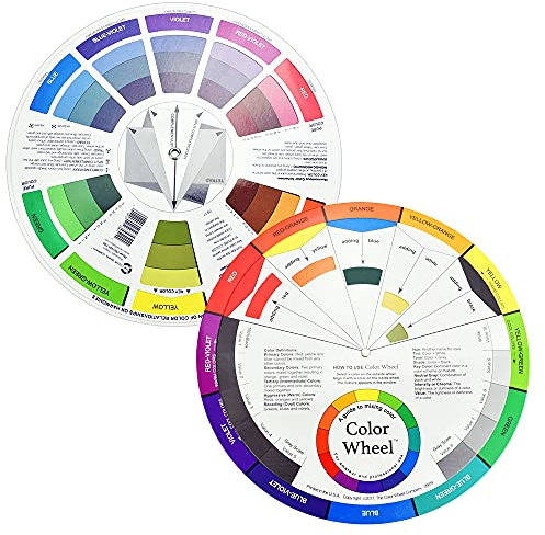 KLYNGTSK 2PCS Color Wheel Chart Pocket Colour Mixing Wheel Waterproof Color Mixing Guide Pigment Colour Palette Wheel Chromatic Circle Of Colors For Artist Colour Paint Wheel Makeup Nail Craft(23.5CM)