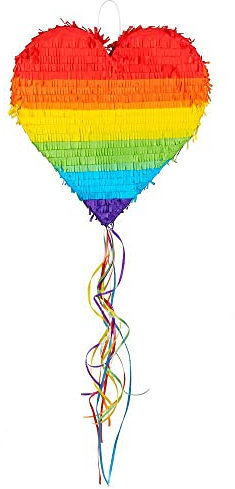 Boland 30965 - Piñata à tirer en forme de cœur arc-en-ciel - Dimensions : 37 x 36 x 7,5 cm - À remplir avec des bonbons et des confettis - Pour fête, anniversaire, cadeau