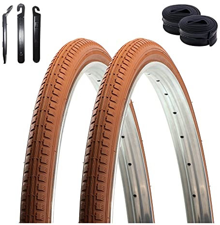2 x Kenda K-142 Fahrradreifen Fahrradmantel Braun 40-635 (28 x 1 1/2) + 2 x Schläuche DV inkl. Reifenheber