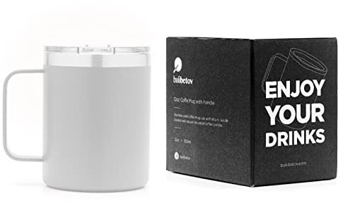 BALIBETOV Tazas Termicas Cafe (355ml) - Vaso Termo Cafe para Llevar - Taza Termica para Llevar Café, Té, Vino, Cerveza y mas - para Frio y Calor (Blanco)