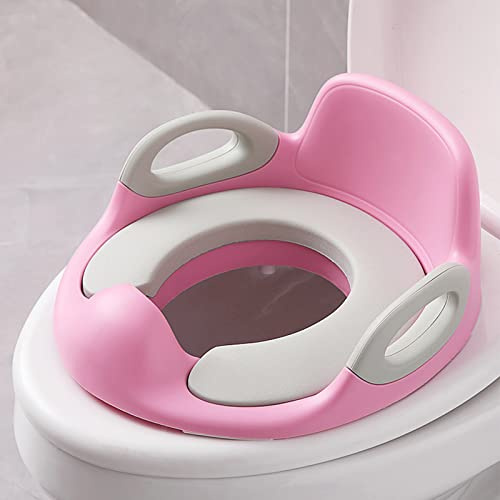 UISEBRT Toalettsits barn, toalettsits – toaletttränare med kuddhandtag och ryggstöd, potta, träning, säten, WC-tränare för pojkar och flickor (rosa och grå)