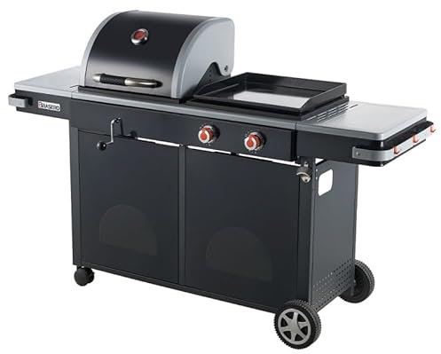 BRASERO - Barbecue Bi-Energy L Brasero - Barbecue Charbon 49 x 42 cm et Plancha à gaz 48 x 42 cm - 2 brûleurs gaz - 7,2 kW - Noir