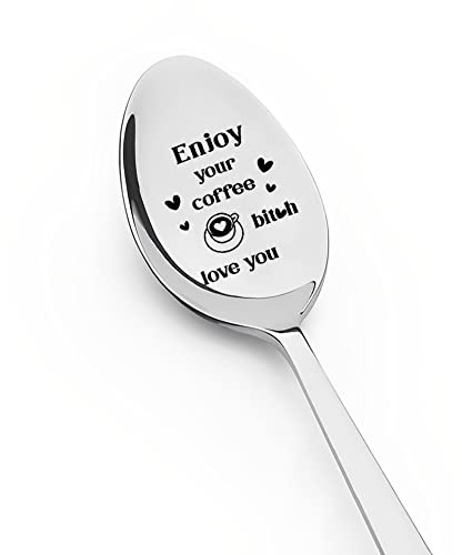 Enjoy Your Coffee Spoon for Best Friends, Boyfriend, Husband - Anniversary Birthday Gift for BFF, Bestie - Funny Stir Spoons for Coffee Lovers, Women, Men