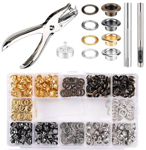 AGSYFFD 400 pcs eyelet and punch 6mm grommet tool kit metal grommet and punch kit with 3 grommet fixing tools 1 punch pliers for fabric leather shoes bags canvas belts handicrafts
