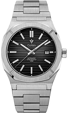 WEICHULWJ CADISEN Design Automatik Uhr Herren Mechanische Edelstahl Wasserdicht Saphirglas Armbanduhren (Schwarz)