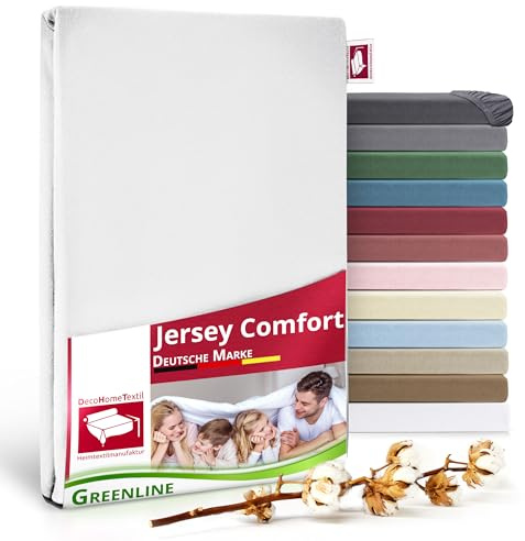 Greenline Lenzuolo con angoli elasticizzati in jersey di alta qualità, 100% cotone Greenline, bianco, 140-160 x 200 cm, fino a 30 cm, anche per letti a molle, lenzuolo con angoli elasticizzati