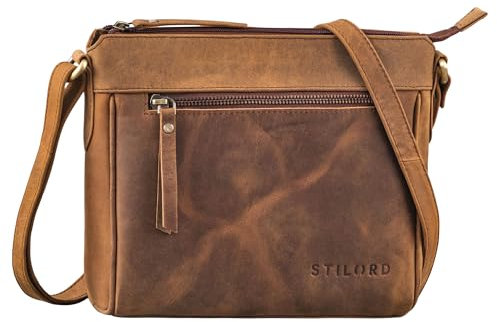 STILORD 'Mirabelle' Ledertasche Damen zum Umhängen - zeitlose Tasche perfekt als Umhängetasche Schultertasche Freizeittasche Handtasche zum Umhängen Echtes Leder, Farbe:vinto - braun