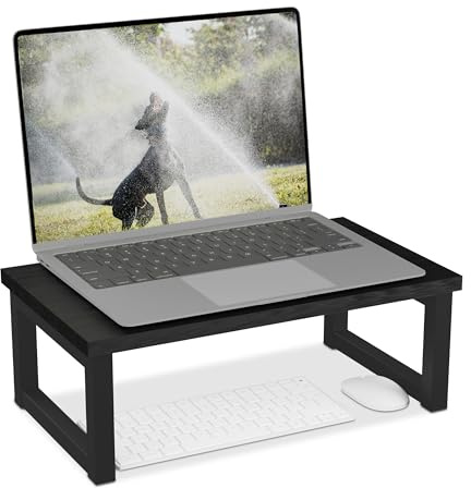 Relaxdays Supporto per Monitor, Alza Schermo PC per Scrivania, HLP: 15x40x23 cm, Organizer Ufficio, Industriale, Nero