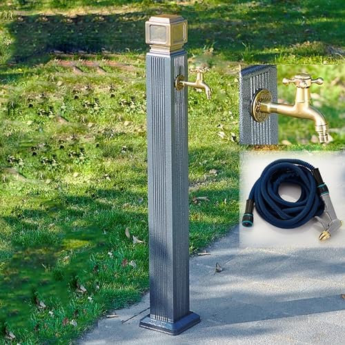 Freistehender Wasserhahnständer für den Außenbereich mit frostfreiem Wasserzapfhahn, vertikale Gartenwassersäule, Bodenmontage, Wasserhahn und Sprühpistole, ideal für Gartenschlauchaufbewahrung und