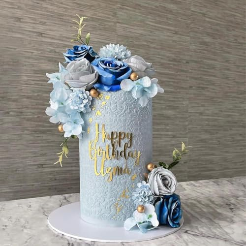 Décorations de gâteau à fleurs bleues de style bohème - Roses artificielles - Pour femme et fille - Pour fête d'anniversaire, mariage, fête prénatale