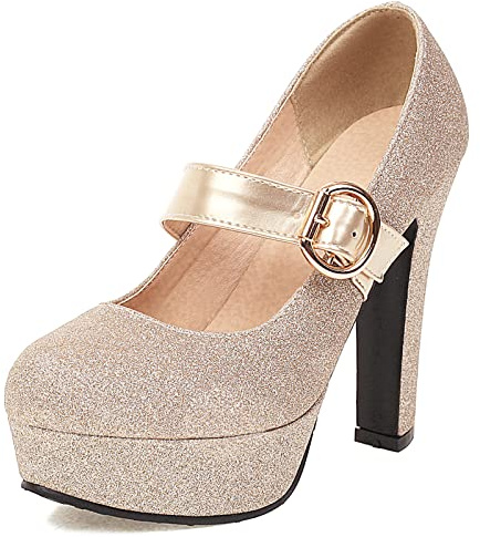 Diuniarza Donna Sparkly High Scarpe con Cinturino alla Caviglia Plateau Pumps Sposa Scarpe da Festa Brillantini Tacco a Spillos Bridals Eleganti Oro Numero 36 EU