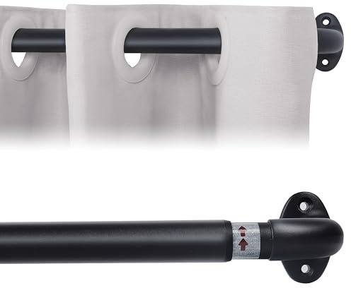 KINGSOW Curved Extendable Curtain Poles: 120-210cm Black Room Darkening Blackout Curtain Rod for Bedroom Living Room Windows Eyelet Curtains