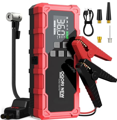 OGORI NEW Starthilfe Powerbank mit Kompressor,6000A Auto Starthilfe Powerbank mit LED Taschenlampe,12V Starter powerbank für 8L Benzin/10L Diesel