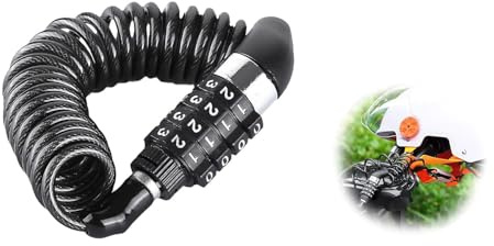 YANGWEN Lucchetto per Casco Moto [150cm] - Antifurto per Caschi Moto, Bici e Scooter - Serratura a Combinazione 4 Cifre, Cavo in Acciaio con Rivestimento PVC Nero - Portatile e Resistente