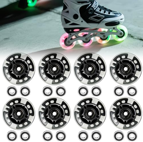 PORFOYO Lot De 8 Roues De Rollers En Ligne 72/76/80 MM Avec Roulements À Billes, Roue De Roller En Ligne, Roues Universelles En Polyuréthane Pour Tous Les Types De Patins À Roulettes (72MM)