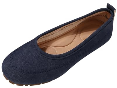 Xbemkste Ballerines pour femme avec bout carré, pantoufles plates, semelle souple et légère, grande taille, chaussures pour femme, bleu, 39 EU