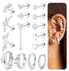 JeweBella 15Pcs Pendientes Mujer Piercing Oreja Acero Quirúrgico 20G Aros Pequeños Pendientes Helix Cartílago Piercing Tragus Conch Oro/Plata