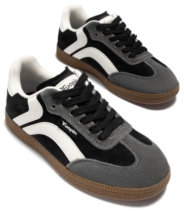 Tuopin Zapatillas Deportivas de Moda Zapatillas clásicas con Suela de Goma para Mujer Cuero auténtico (Negro Gris, Adulto, Mujer, 38, Números, Sistema Tallas Calzado EU, Mediano)