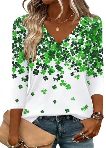 Zeagoo Ladies Tops V Neck 3/4 Sleeve Shirts St Patricks Day Blouses Summer Fashion Clothes Business Work Tunic