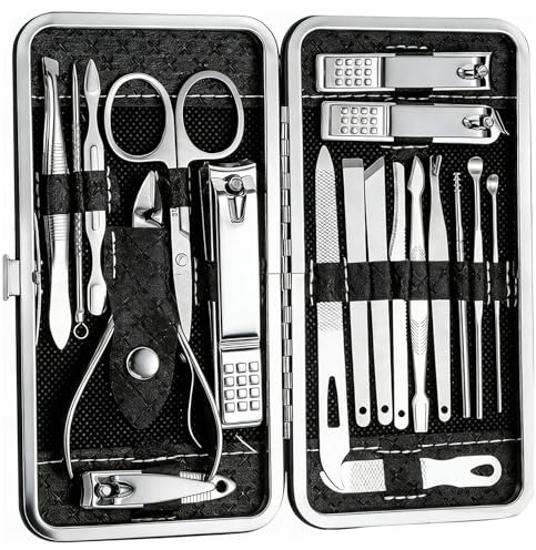 Set de Manicura y Pedicura, 19 piezas Cortaúñas y Kit de Aseo para Cejas, Herramientas Profesionales de Cuidado de Uñas de Acero Inoxidable, Cortaúñas Acero Inoxidable Grooming Kit