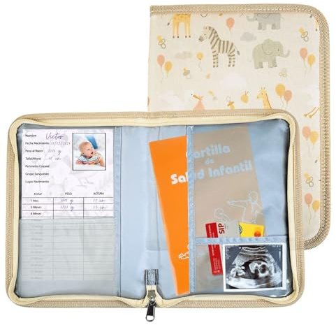 Portadocumentos Bebé para Cartilla Sanitaria con Tarjetas de Crecimiento y Primeros Logros, Carpeta y Porta Documentos Bebé, Funda Libro de Salud, Regalo para Baby Showers