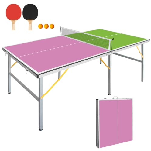 SculPong Mesa de ping pong plegable de tamaño mediano con red, paletas y pelotas, tablero de densidad media de tablero DM, multiusos, para niños, adolescentes y adultos, compacta y portátil