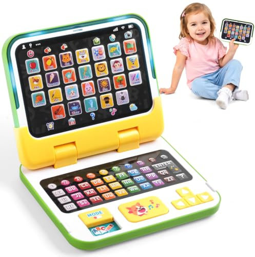 Yeeammk 2-in-1 Kids Laptop and Tablet, Interactive Learning Toy, Ages 1-3