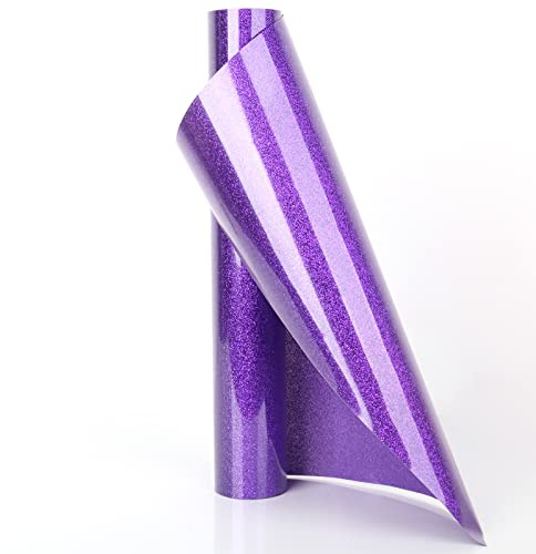 YURROAD 40 X 12 Purple Glitter HTV Vinyl Iron On Fabrics Heat Transfer Glitter Vinyl for Clothes Heat Press Patterns/Letters/Logo - Glitter Purple Vinyl