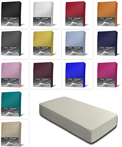 one-home Jersey Spannbettlaken Spannbetttuch Bettlaken weich 100% Baumwolle Rundumgummi, Maße:90-100 x 200 cm, Farbe:Wollweiß/Natur