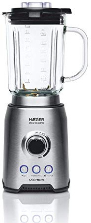 HAEGER ULTRA SMOOTHIE - Batidora de Vaso con 1200W de potencia, capacidad de 1,75L - jarra de vidrio de 1.75 L, cuchilla de TITANIO, trituradora de hielo + función 60 segundos