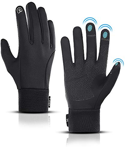 LERWAY Gants d'hiver Chauds à Ecran Tactile Noirs pour Hommes Femmes Gants Antidérapants Coupe-Vent Gants pour Sports Course Conduite VTT Escalade Randonnée Résistants à l’Eau (Noir- M)