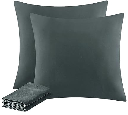 Aisbo Kissenbezug 40x40 2er Set - Kissenhülle Kopfkissenbezug 40 x 40 Anthrazit mit Reißverschluss aus Mikrofaser, ÖKO-TEX Pillow Cover 40x40cm, Weich und Bügelfrei