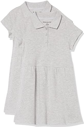 Amazon Essentials Girls' Short-Sleeve Pique Polo Dress, Pack of 2, Grey Heather, Large