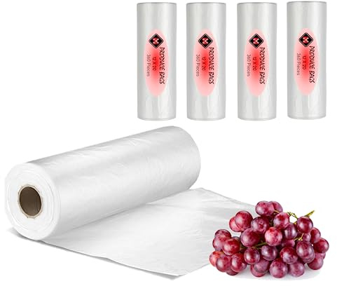 Mr Miracle Plastic Produce Bags for Food Storage - 12x20 Clear Grocery Bag for Fruits, Vegetables, Bread - Easy Peel-Off Design, Continuous Roll, 1.75 Core, Pack of 1440 Bags [4 rolls]