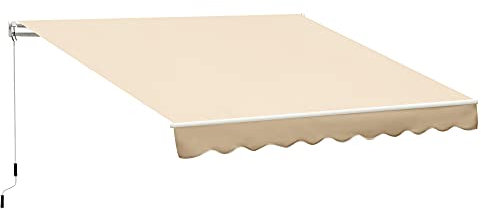 Outsunny Toldo Manual Retráctil 3x2,5 cm Toldo para Balcón con Manivela de Metal Impermeable y Anti-UV Toldo Enrollable de Exterior para Jardín Terraza Ventanas Beige