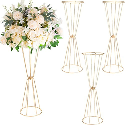 Set di 4 vasi dorati per matrimoni, centrotavola in metallo, altezza 60 cm, supporti geometrici per fiori per feste di nozze, centrotavola decorativi