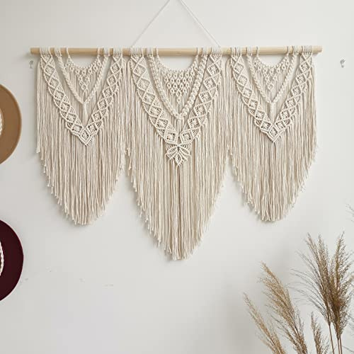 Hibisaws Makramee 110cm (W) x 82cm (H) Wandteppich Boho, Große, Handgewebt, Schlafzimmer Wanddeko ，Balkon Dekoration Wand, Wanddekoration, Geschenk für Frauen