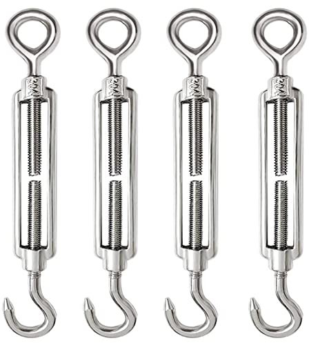 4 Piezas Tensor Cable M8 Tensor Alambre Acero Inoxidable 304 Ajustable Tensor Gancho y Ojo para Tensor Cuerda Cable Acero Cable