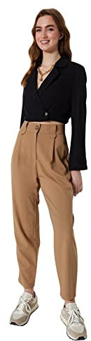 TRENDYOL Damen Damenhose, Hohe Taille, Gerades Bein, Karottenhose Hose, Mink, 40